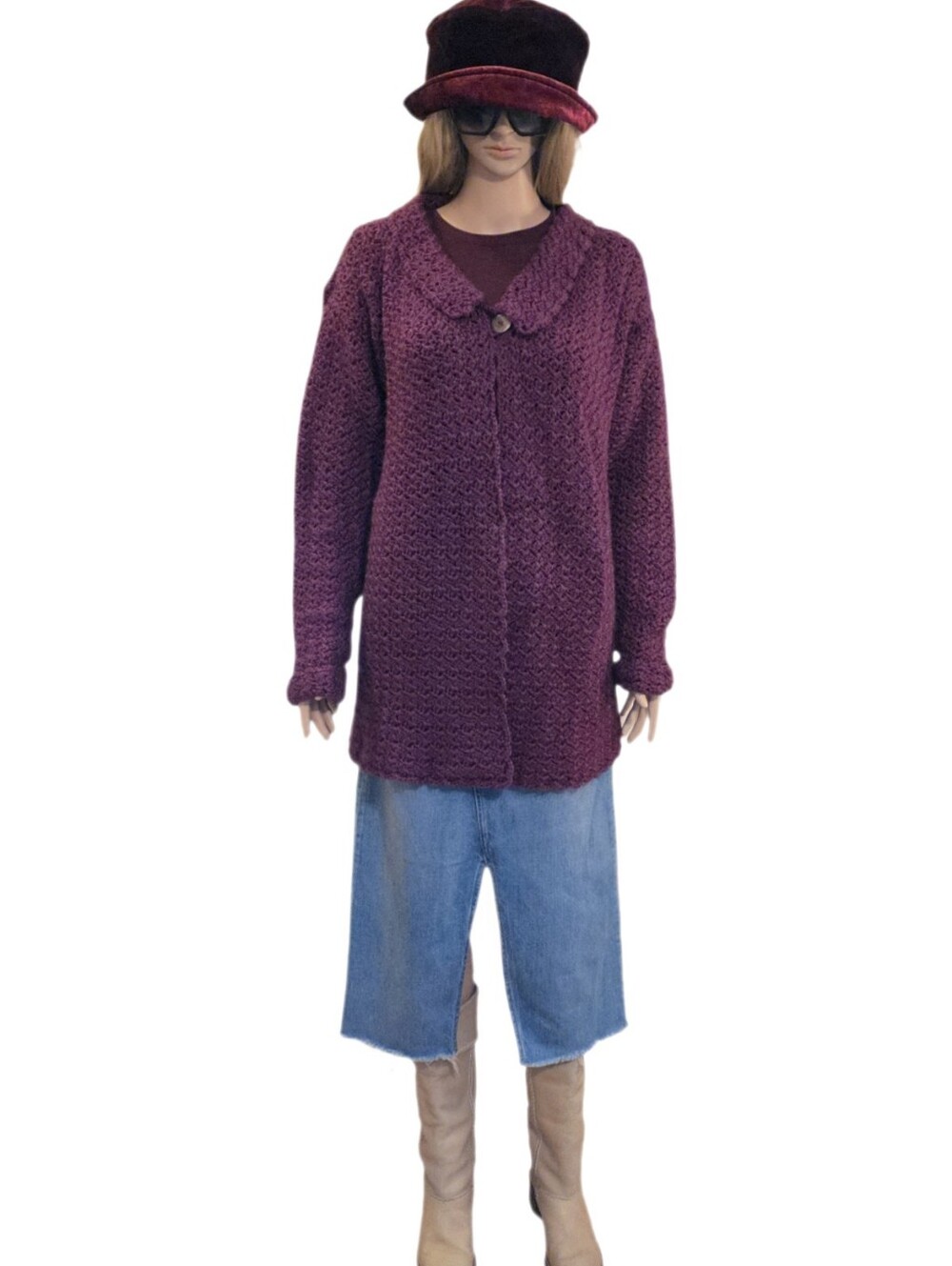 Handmade Crocheted Long Sleeve Peter Pan Collar Cardigan EUC OSFM